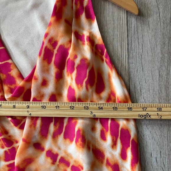 Haute Hippie Cowl Neck Asymmetrical Silk Blouse Tunic Pink Orange Tie Dye Boho - Picture 13 of 15